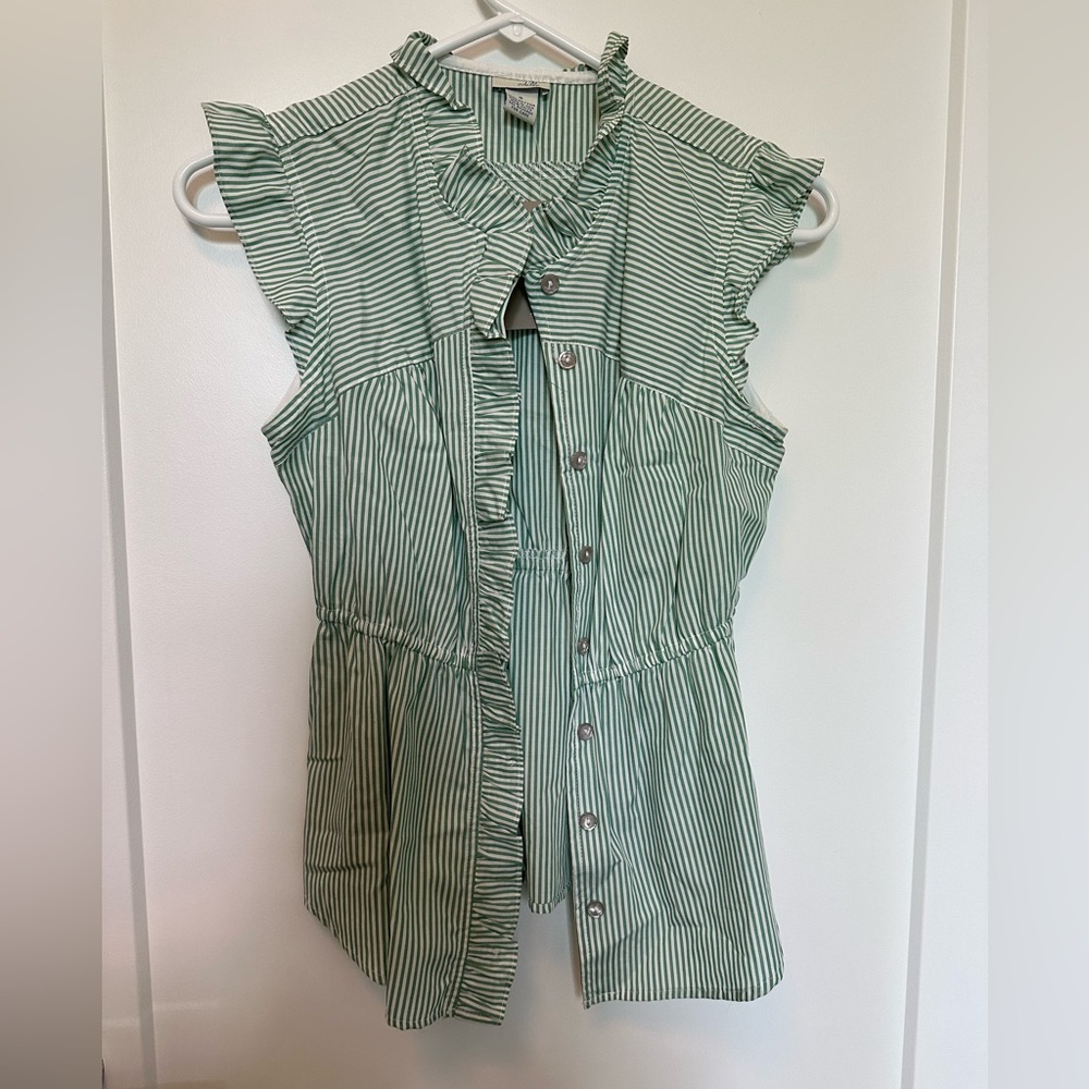 Anthropologie dress sleeveless blouse green and white striped.  New with tags.